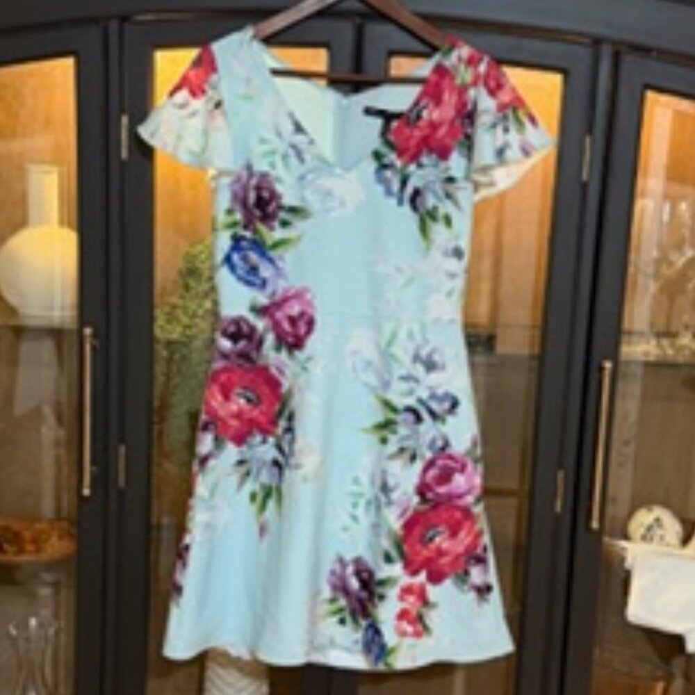 White House Black Market Floral V-Neck, A-line dress, in River Shell NWT. Size 6